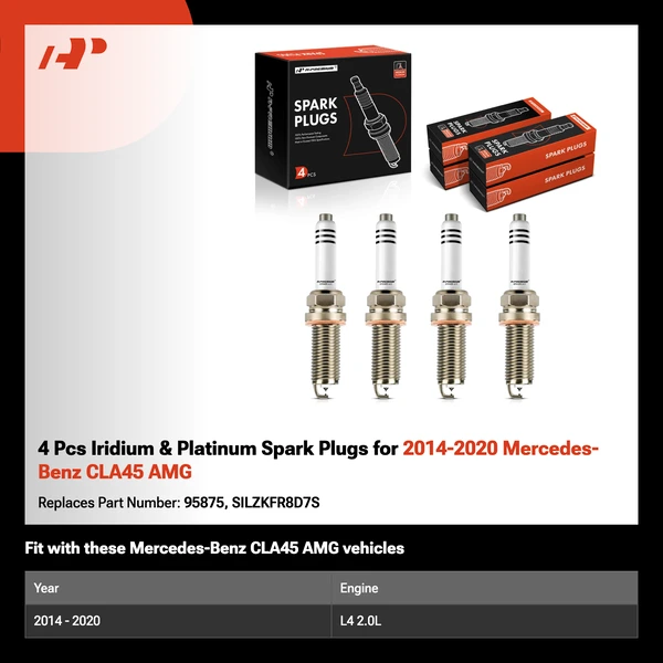 4 Pcs Iridium & Platinum Spark Plugs for 2014-2020 Mercedes-Benz CLA45 AMG