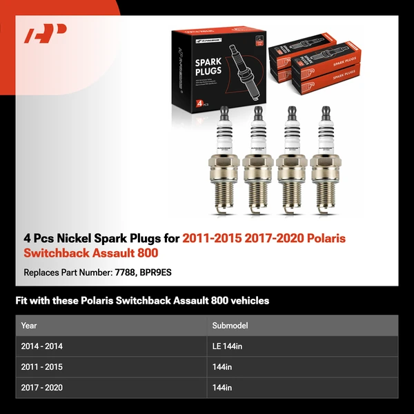 4 Pcs Nickel Spark Plugs for 2011-2015 2017-2020 Polaris Switchback Assault 800