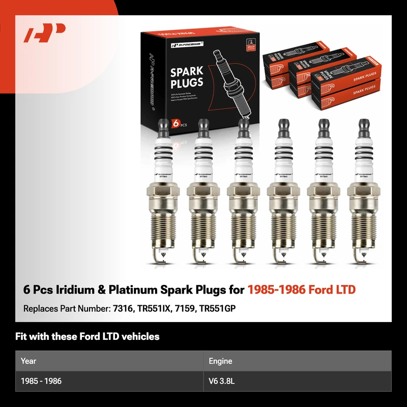 6 Pcs Iridium & Platinum Spark Plugs for 1985-1986 Ford LTD