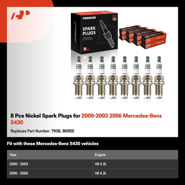 8 Pcs Nickel Spark Plugs for 2000-2003 2006 Mercedes-Benz S430
