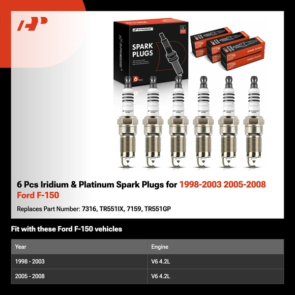 6 Pcs Iridium & Platinum Spark Plugs for 1998-2003 2005-2008 Ford F-150