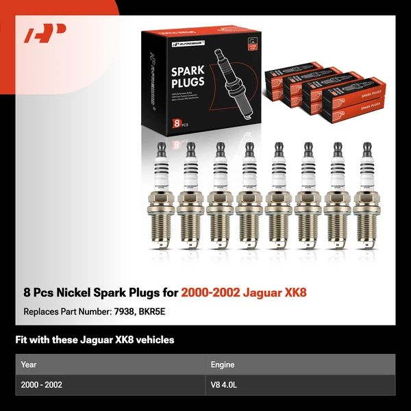 8 Pcs Nickel Spark Plugs for 2000-2002 Jaguar XK8