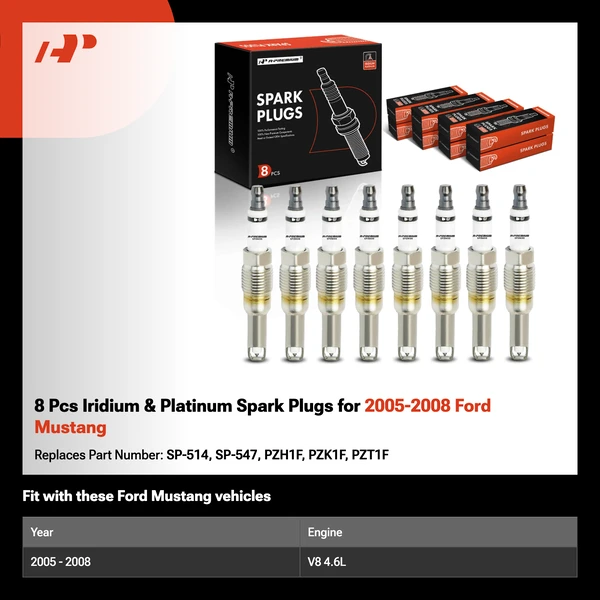 8 Pcs Iridium & Platinum Spark Plugs for 2005-2008 Ford Mustang
