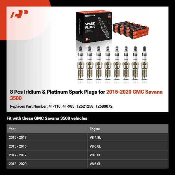 8 Pcs Iridium & Platinum Spark Plugs for 2015-2020 GMC Savana 3500