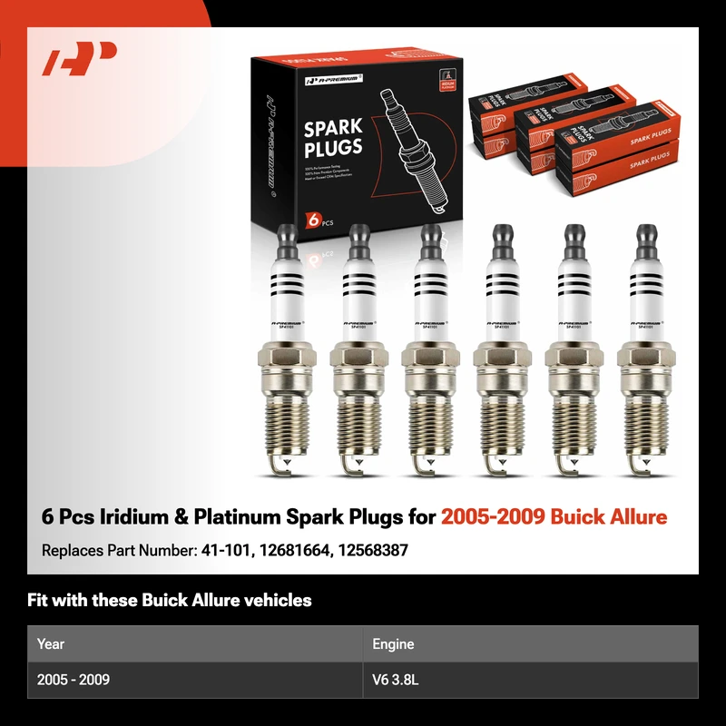 6 Pcs Iridium & Platinum Spark Plugs for 2005-2009 Buick Allure
