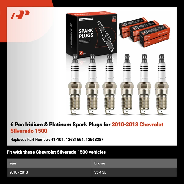 6 Pcs Iridium & Platinum Spark Plugs for 2010-2013 Chevrolet Silverado 1500