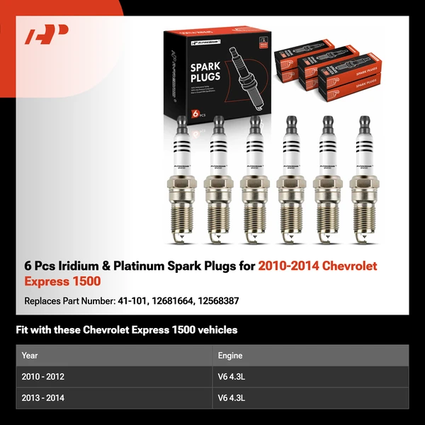 6 Pcs Iridium & Platinum Spark Plugs for 2010-2014 Chevrolet Express 1500