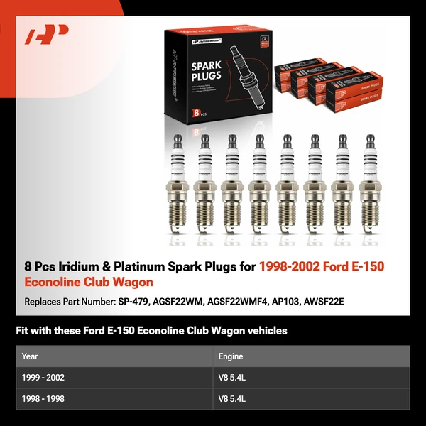 8 Pcs Iridium & Platinum Spark Plugs for 1998-2002 Ford E-150 Econoline Club Wagon