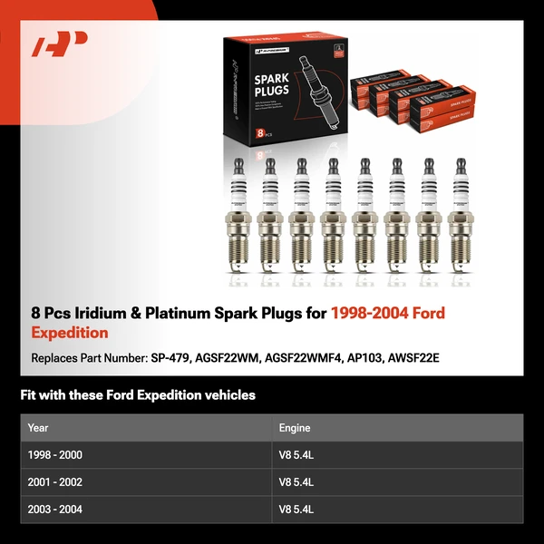 8 Pcs Iridium & Platinum Spark Plugs for 1998-2004 Ford Expedition
