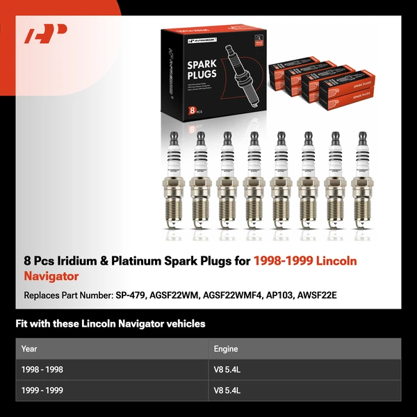 8 Pcs Iridium & Platinum Spark Plugs for 1998-1999 Lincoln Navigator