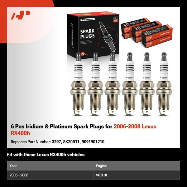 6 Pcs Iridium & Platinum Spark Plugs for 2006-2008 Lexus RX400h