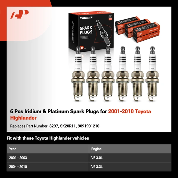 6 Pcs Iridium & Platinum Spark Plugs for 2001-2010 Toyota Highlander