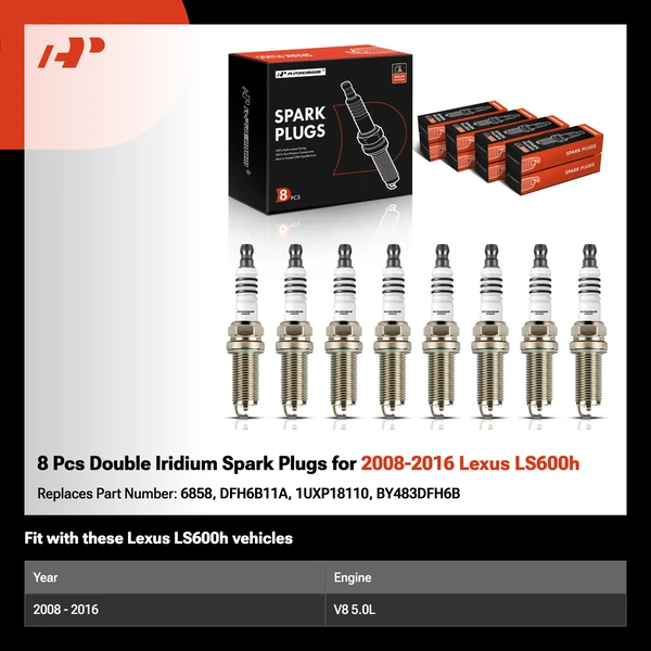8 Pcs Double Iridium Spark Plugs for 2008-2016 Lexus LS600h