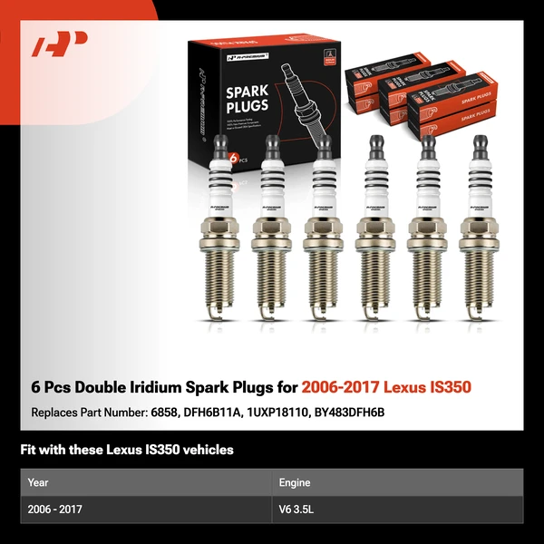 6 Pcs Double Iridium Spark Plugs for 2006-2017 Lexus IS350