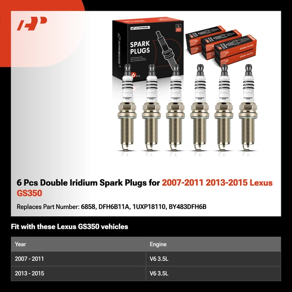 6 Pcs Double Iridium Spark Plugs for 2007-2011 2013-2015 Lexus GS350