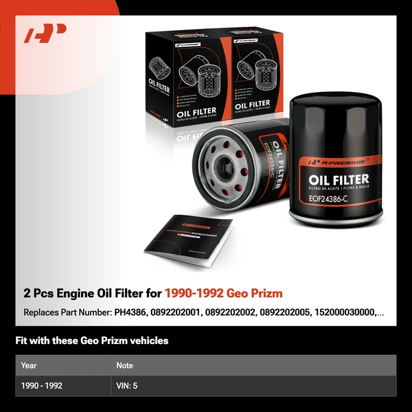 2 Pcs Engine Oil Filter for 1990-1992 Geo Prizm