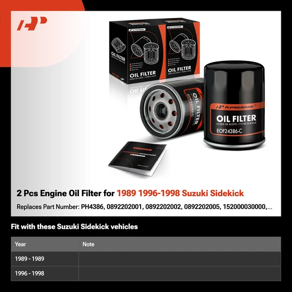 2 Pcs Engine Oil Filter for 1989 1996-1998 Suzuki Sidekick