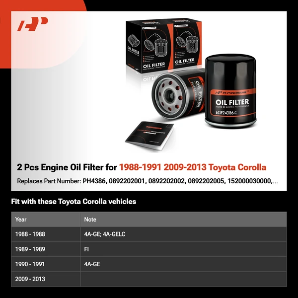 2 Pcs Engine Oil Filter for 1988-1991 2009-2013 Toyota Corolla