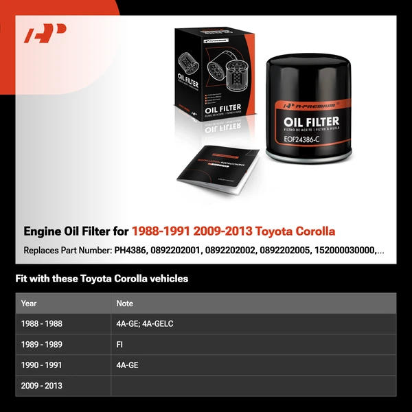 Engine Oil Filter for 1988-1991 2009-2013 Toyota Corolla