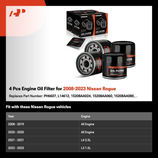 4 Pcs Engine Oil Filter for 2008-2023 Nissan Rogue