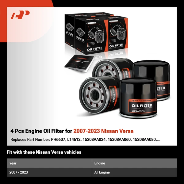 4 Pcs Engine Oil Filter for 2007-2023 Nissan Versa