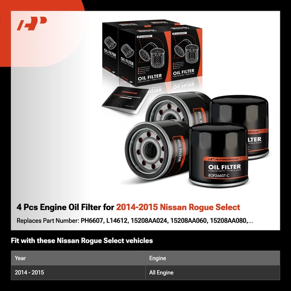 4 Pcs Engine Oil Filter for 2014-2015 Nissan Rogue Select