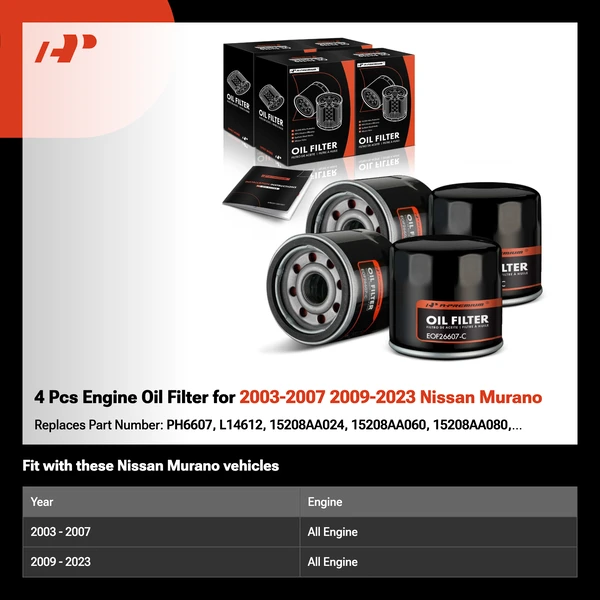 4 Pcs Engine Oil Filter for 2003-2007 2009-2023 Nissan Murano