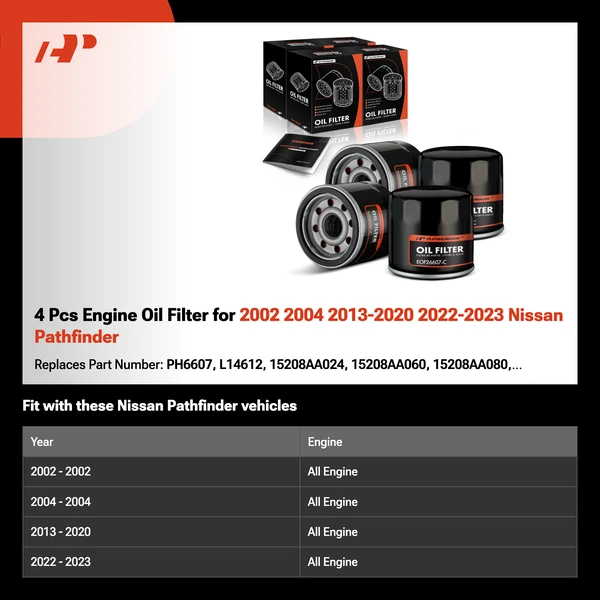 4 Pcs Engine Oil Filter for 2002 2004 2013-2020 2022-2023 Nissan Pathfinder