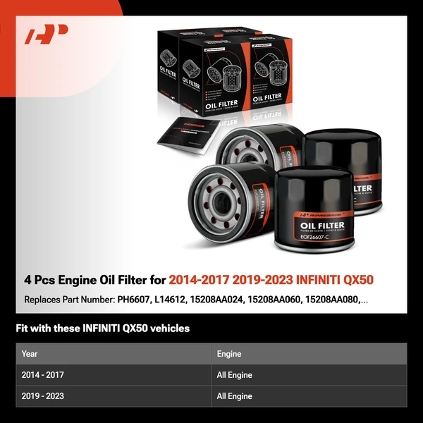 4 Pcs Engine Oil Filter for 2014-2017 2019-2023 INFINITI QX50