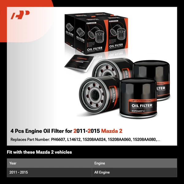 4 Pcs Engine Oil Filter for 2011-2015 Mazda 2