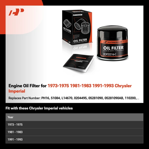 Engine Oil Filter for 1973-1975 1981-1983 1991-1993 Chrysler Imperial