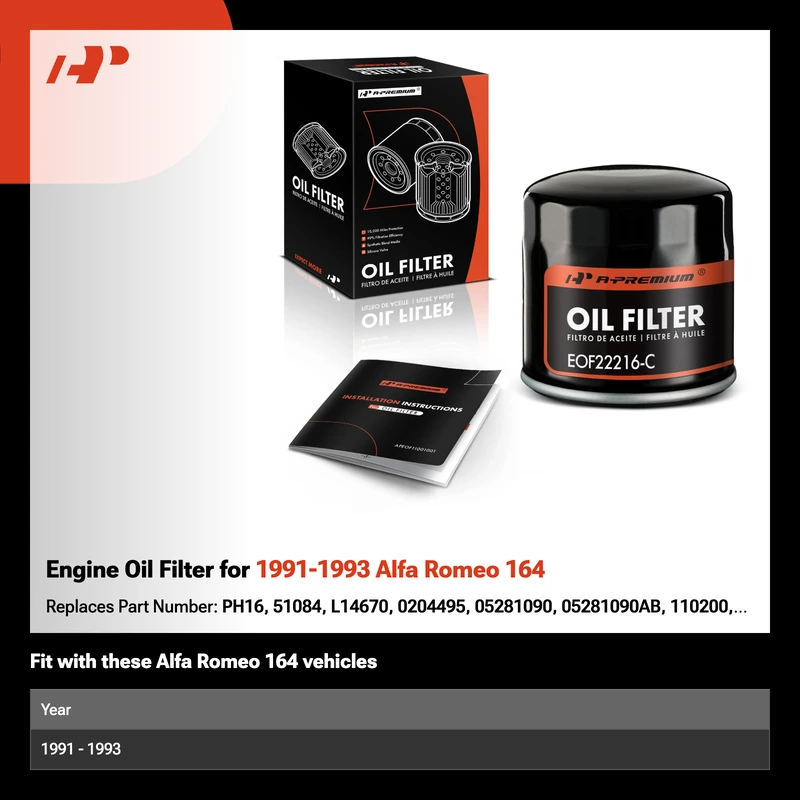 Engine Oil Filter for 1991-1993 Alfa Romeo 164