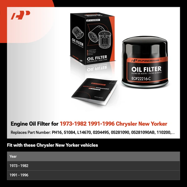 Engine Oil Filter for 1973-1982 1991-1996 Chrysler New Yorker