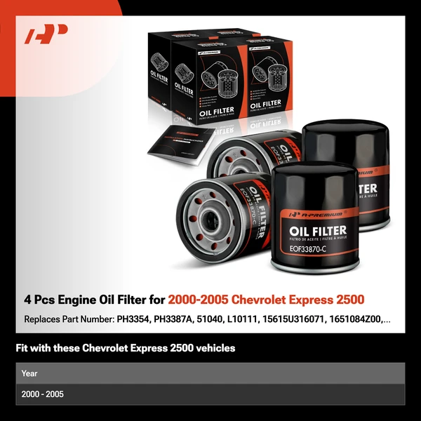 4 Pcs Engine Oil Filter for 2000-2005 Chevrolet Express 2500