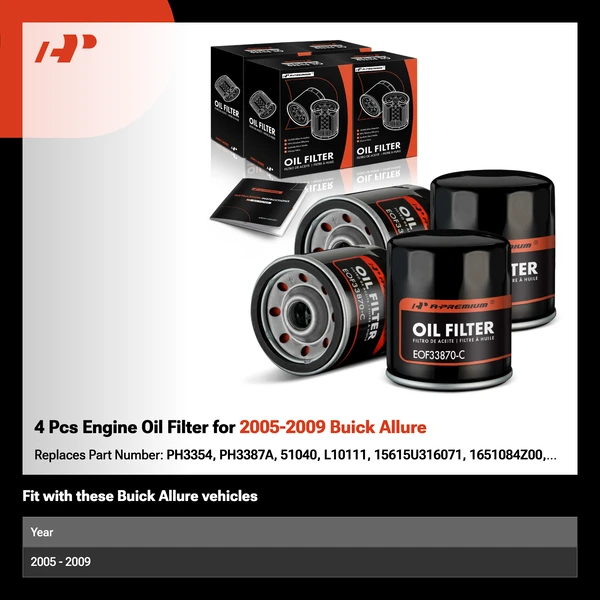 4 Pcs Engine Oil Filter for 2005-2009 Buick Allure