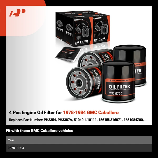 4 Pcs Engine Oil Filter for 1978-1984 GMC Caballero