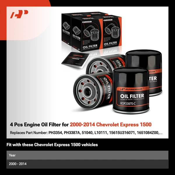 4 Pcs Engine Oil Filter for 2000-2014 Chevrolet Express 1500