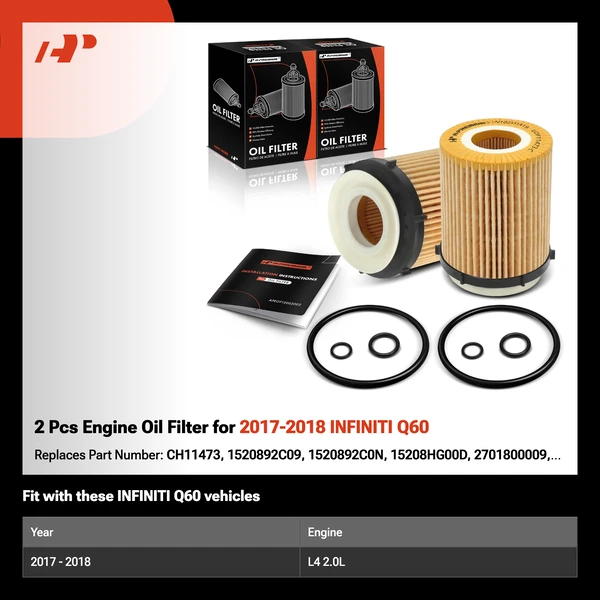 2 Pcs Engine Oil Filter for 2017-2018 INFINITI Q60