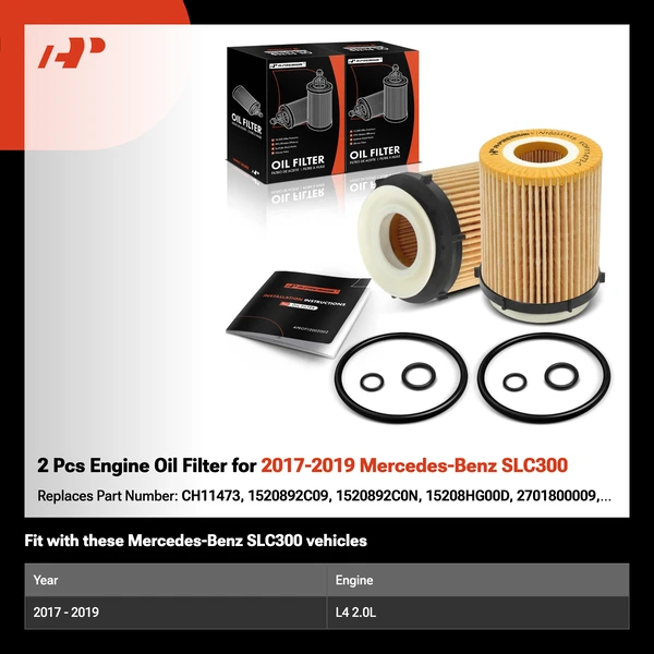 2 Pcs Engine Oil Filter for 2017-2019 Mercedes-Benz SLC300