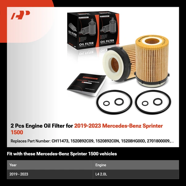 2 Pcs Engine Oil Filter for 2019-2023 Mercedes-Benz Sprinter 1500