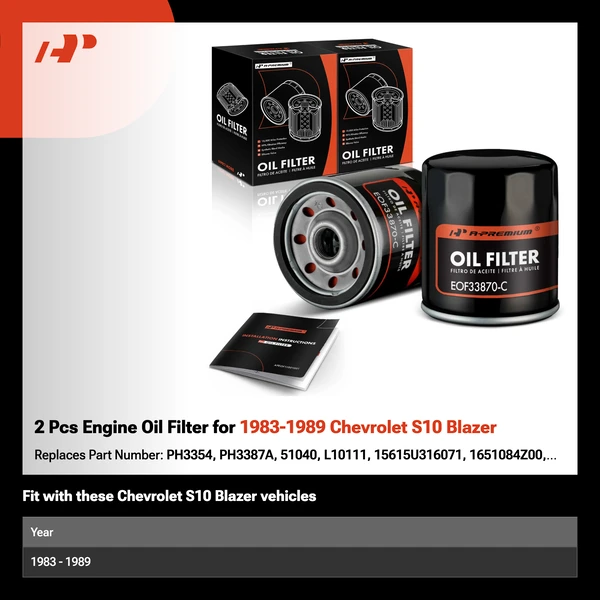 2 Pcs Engine Oil Filter for 1983-1989 Chevrolet S10 Blazer