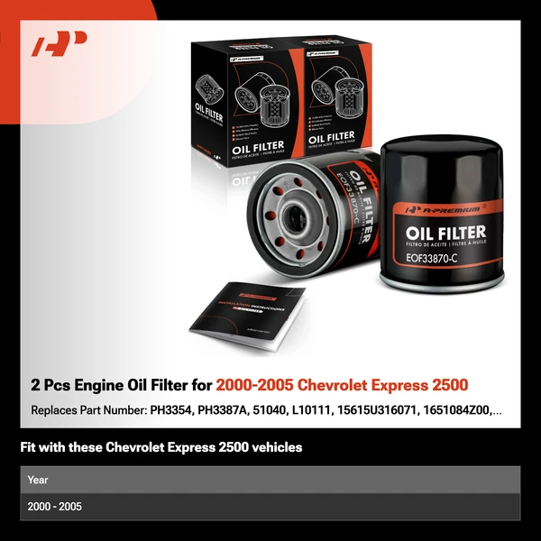 2 Pcs Engine Oil Filter for 2000-2005 Chevrolet Express 2500