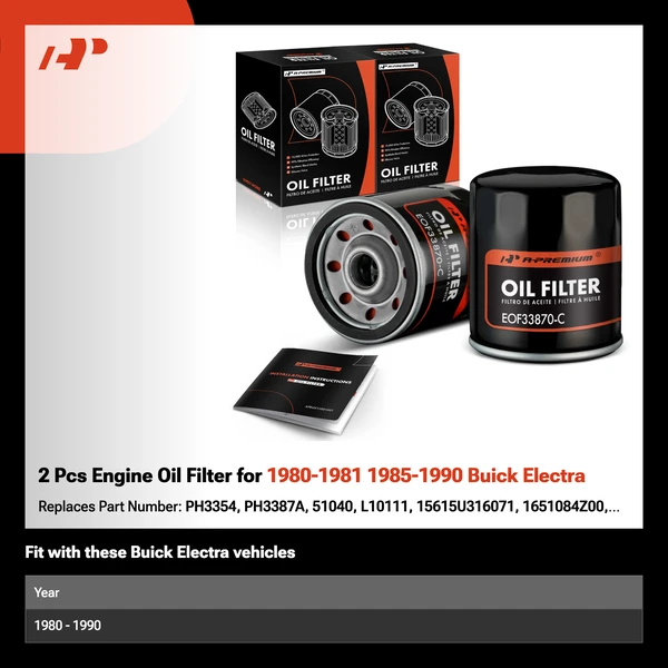 2 Pcs Engine Oil Filter for 1980-1981 1985-1990 Buick Electra