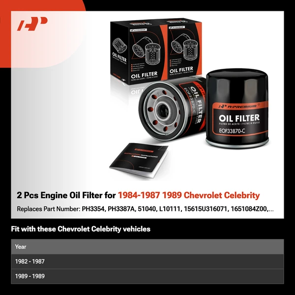 2 Pcs Engine Oil Filter for 1984-1987 1989 Chevrolet Celebrity