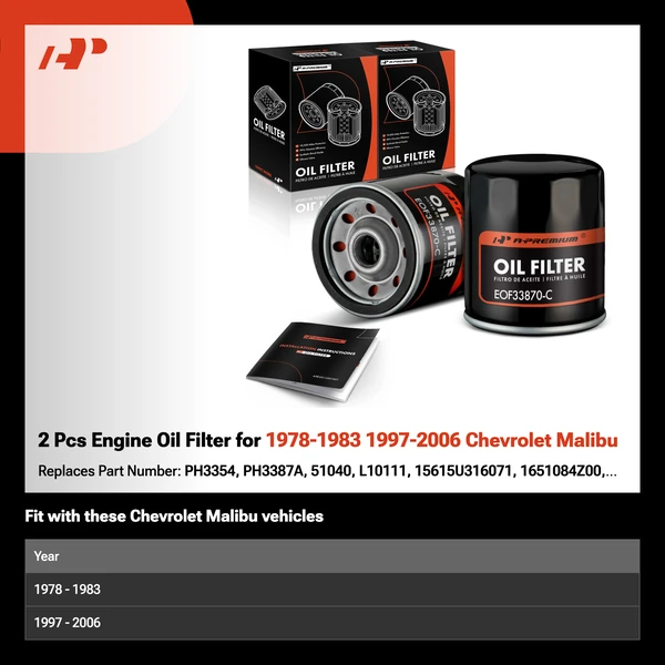 2 Pcs Engine Oil Filter for 1978-1983 1997-2006 Chevrolet Malibu