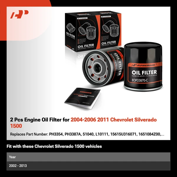 2 Pcs Engine Oil Filter for 2004-2006 2011 Chevrolet Silverado 1500