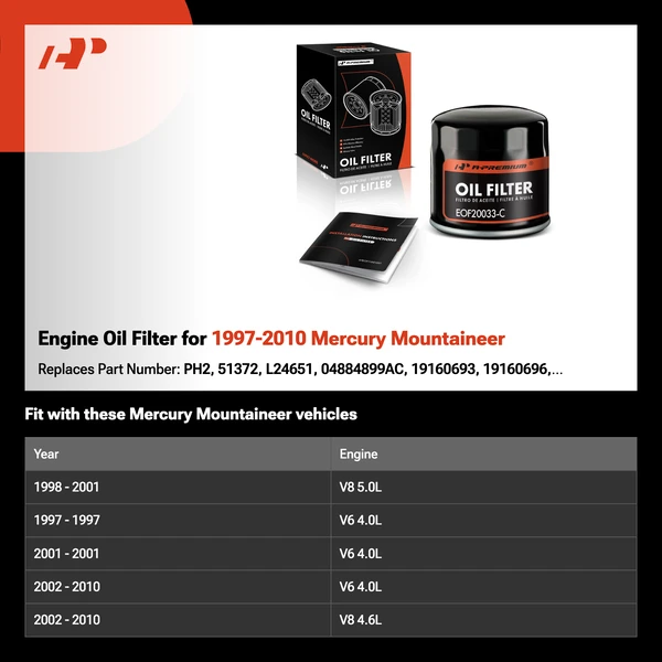 Engine Oil Filter for 1997-2010 Mercury Mountaineer