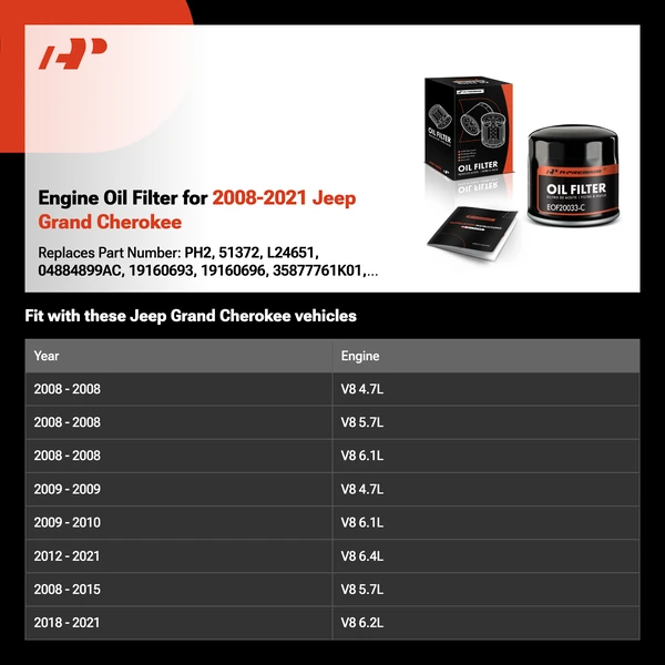 Engine Oil Filter for 2008-2021 Jeep Grand Cherokee