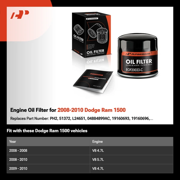 Engine Oil Filter for 2008-2010 Dodge Ram 1500
