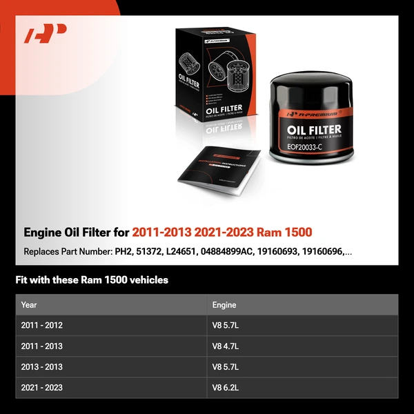 Engine Oil Filter for 2011-2013 2021-2023 Ram 1500